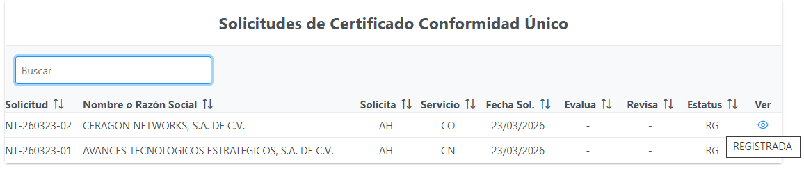 Visualización del estatus en la consulta